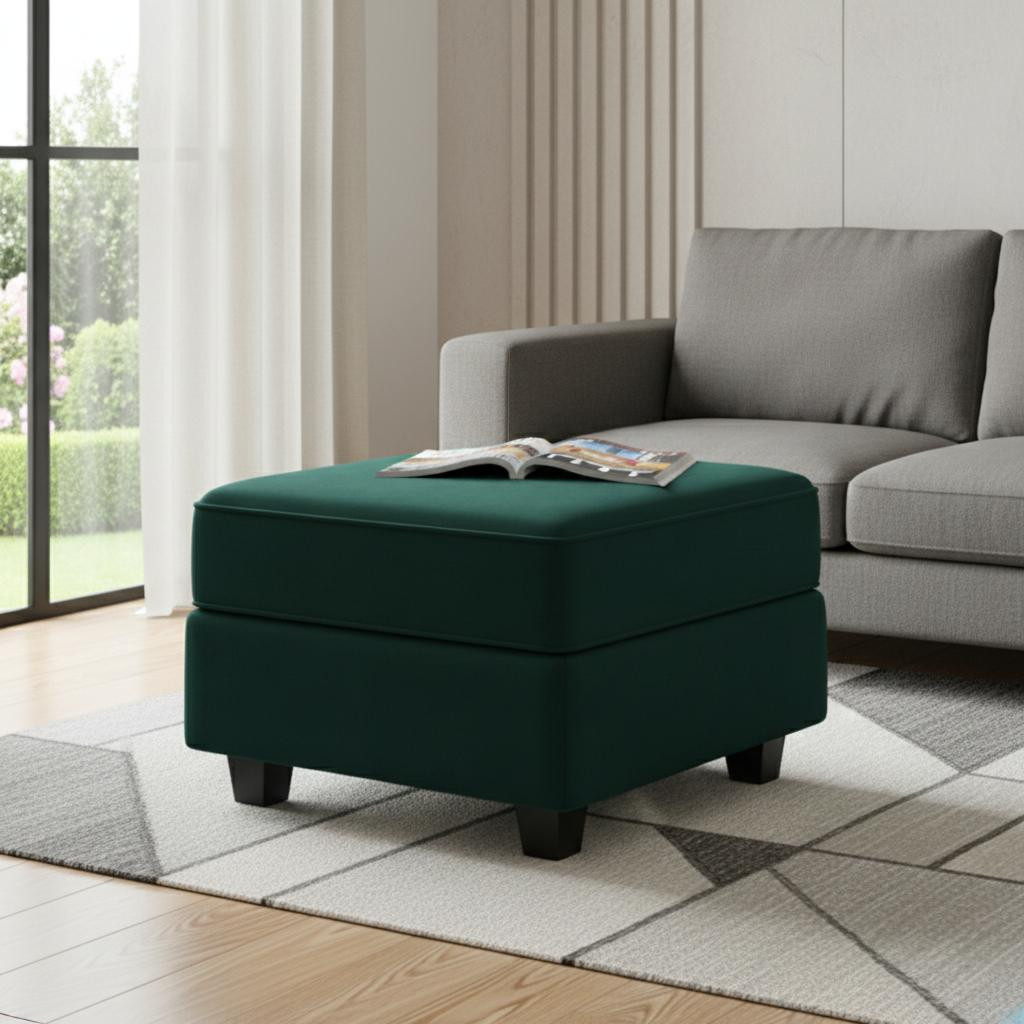 714345 26 in. Green & Black Velvet Storage Ottoman