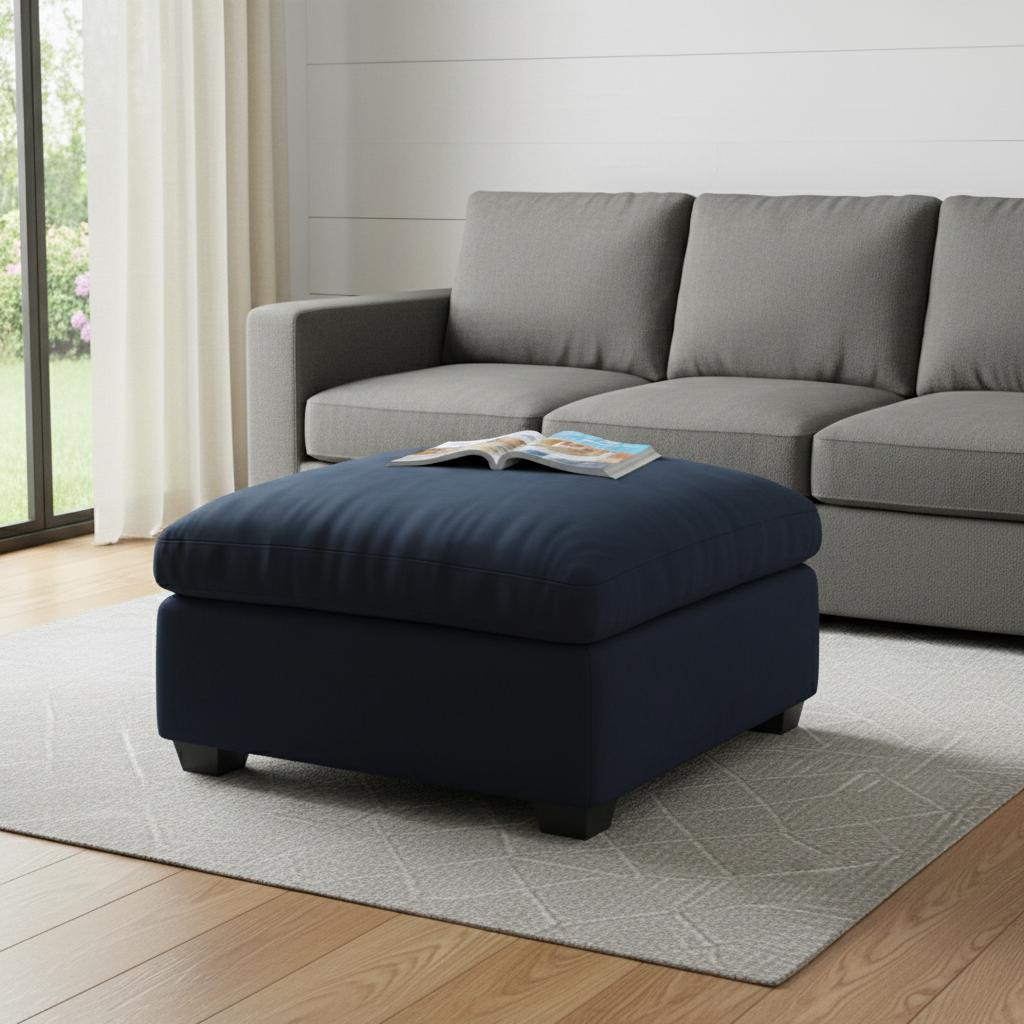 714378 32 in. Blue & Black Velvet Ottoman