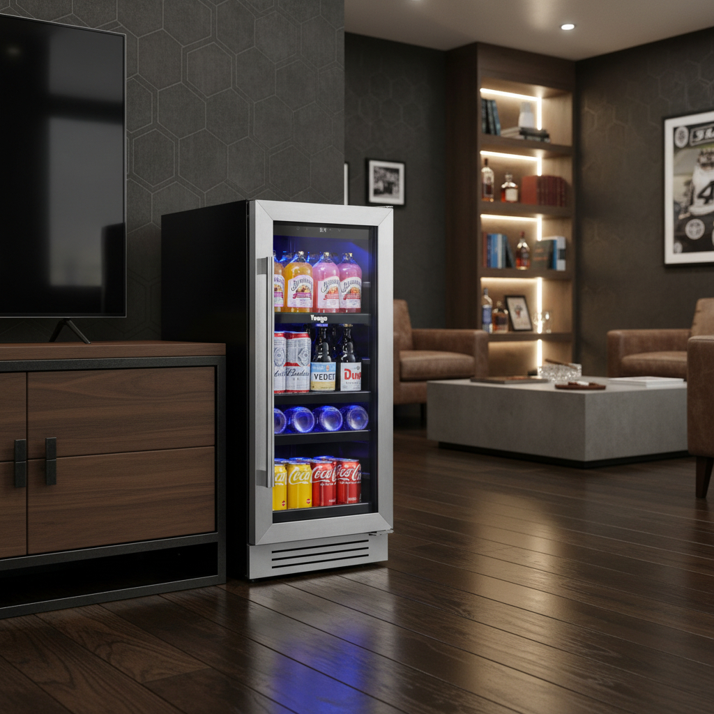 Picture of HomeRoots 720636 34 x 15 in. Silver & Black Stainless Steel Single Compartment Can Beverage Refrigerator Cooler