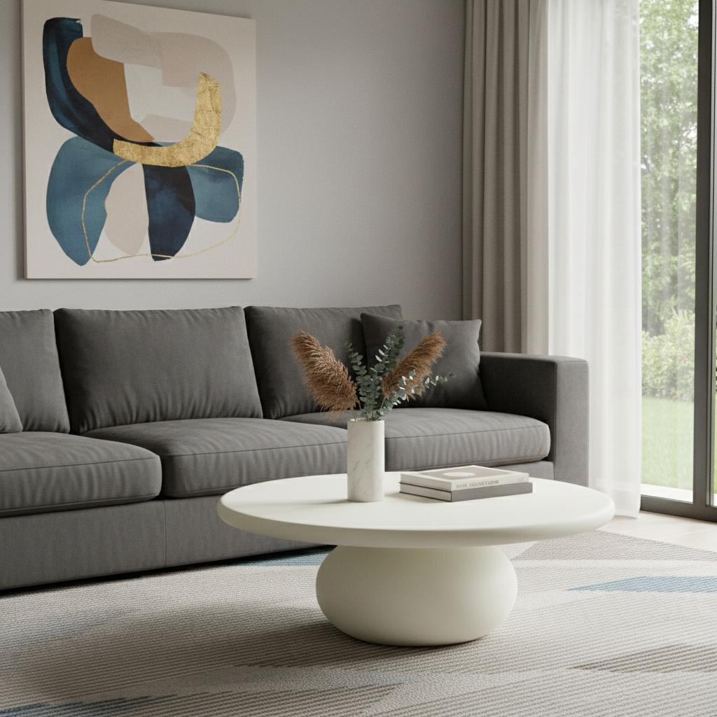 714515 41 in. Beige Glass Round Pedestal Coffee Table