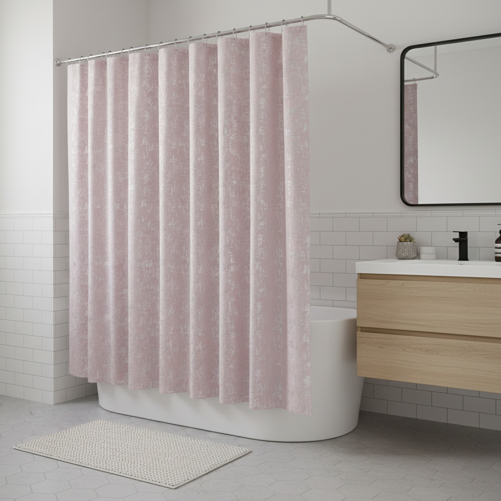 720610 72 in. Blush & Silver Abstract Shower Curtain