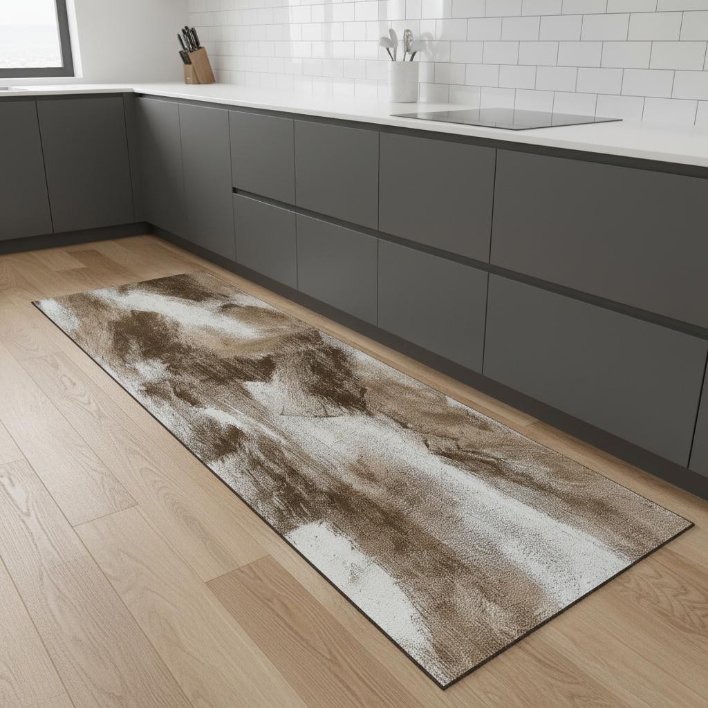 581787 8 ft. Brown & Beige Abstract Runner Rug