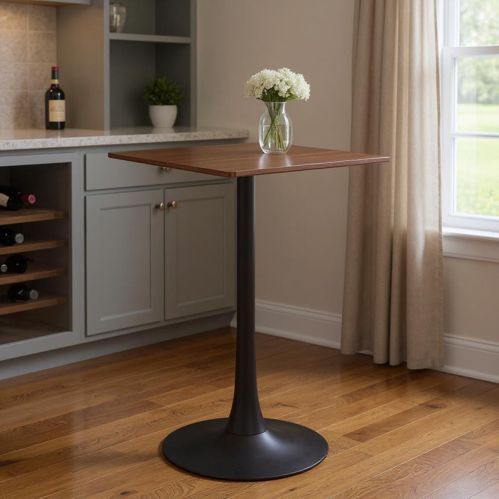 668821 24 in. Brown & Black Wood & Steel Square Bar Table