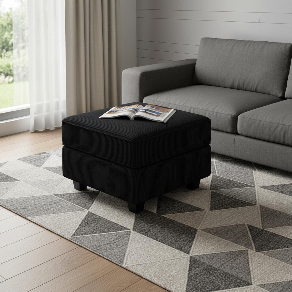 714340 26 in. Black Corduroy Storage Ottoman