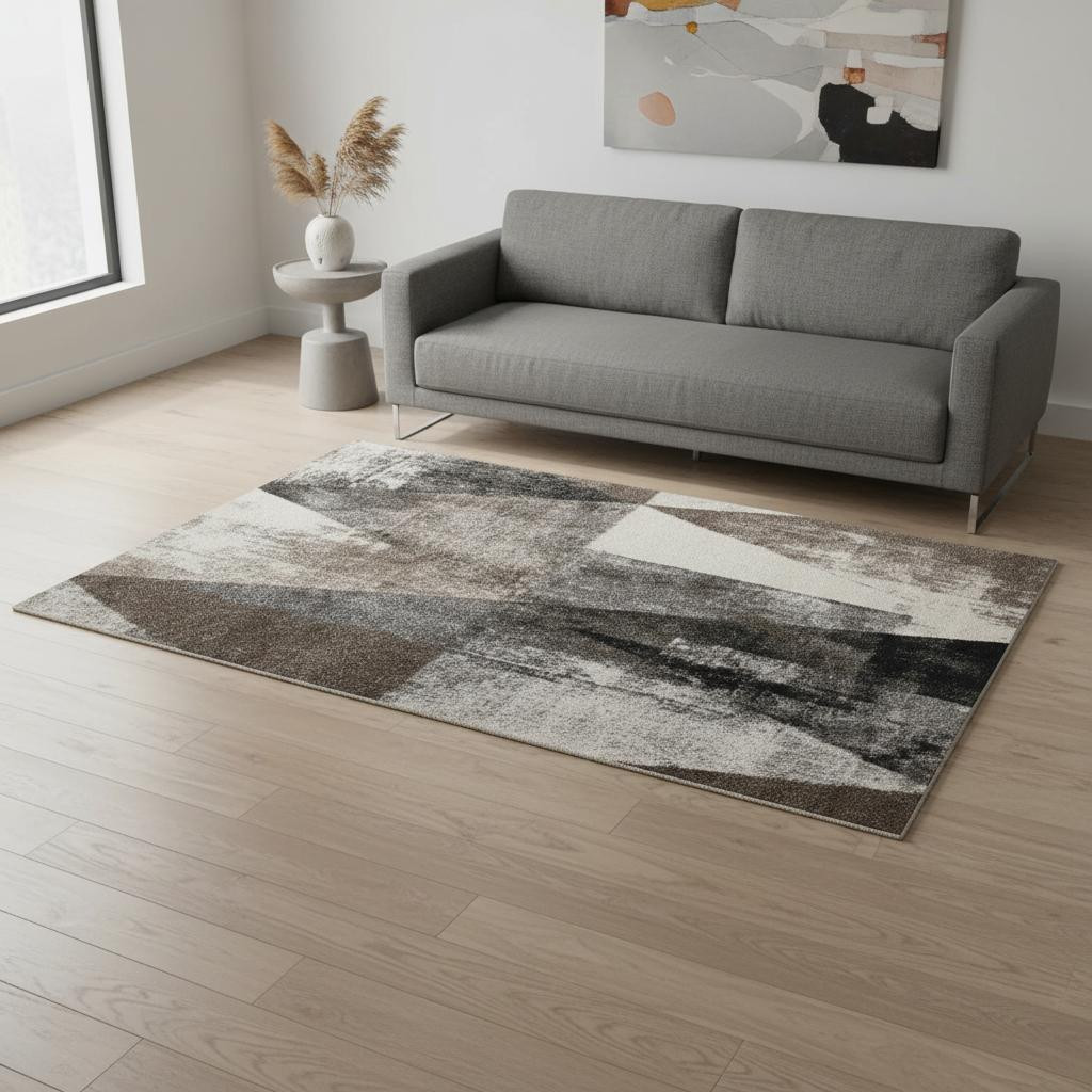 660168 5 x 8 ft. Cream Brown & Black Geometric Rectangle Area Rug