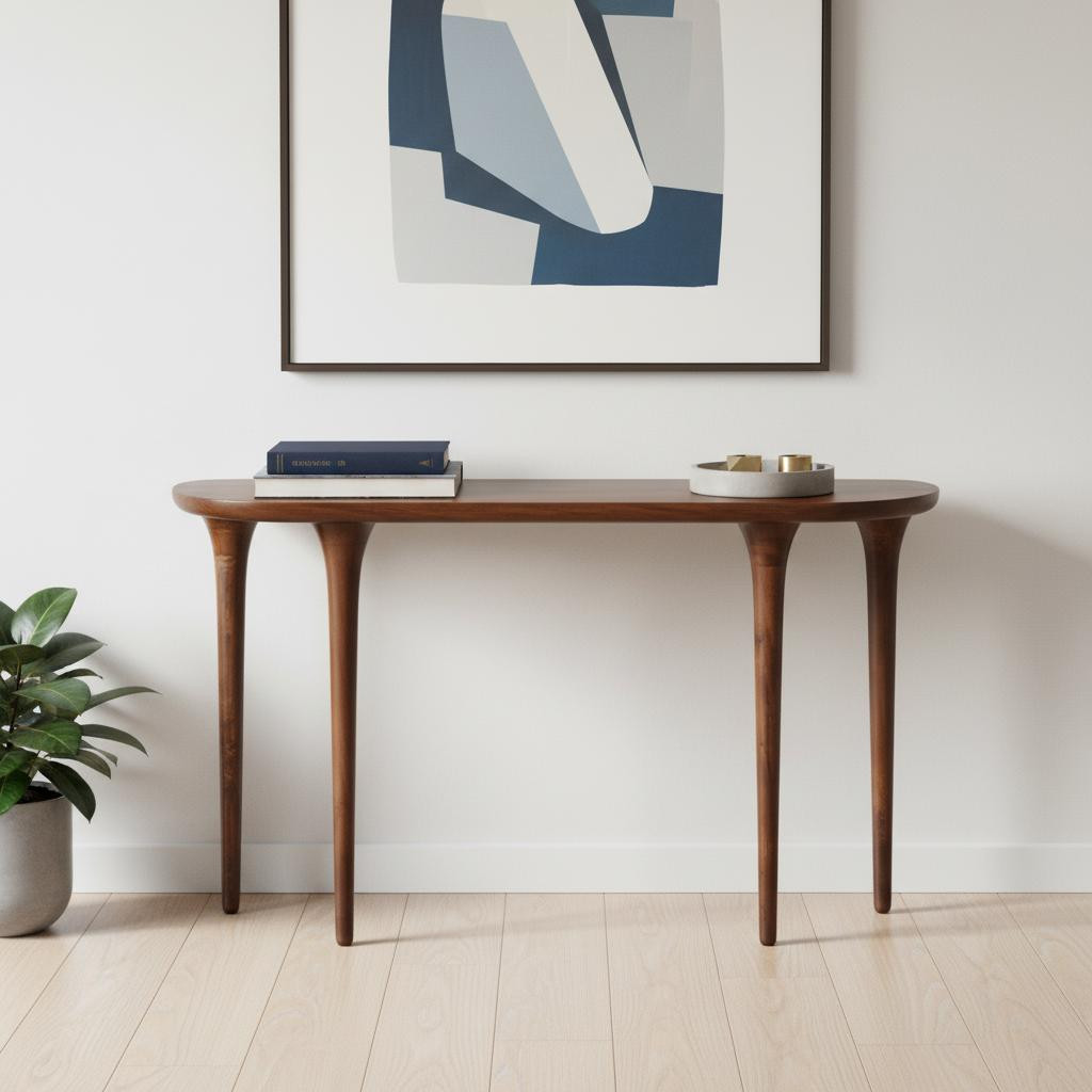 668868 48 in. Brown Solid Wood Half Circle Console Table