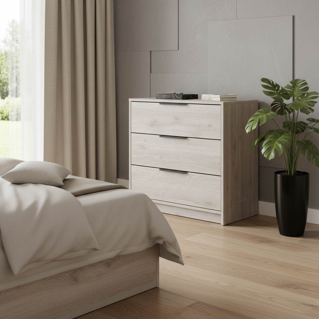 477785 28 in. Light Gray Wood Three Drawer Dresser