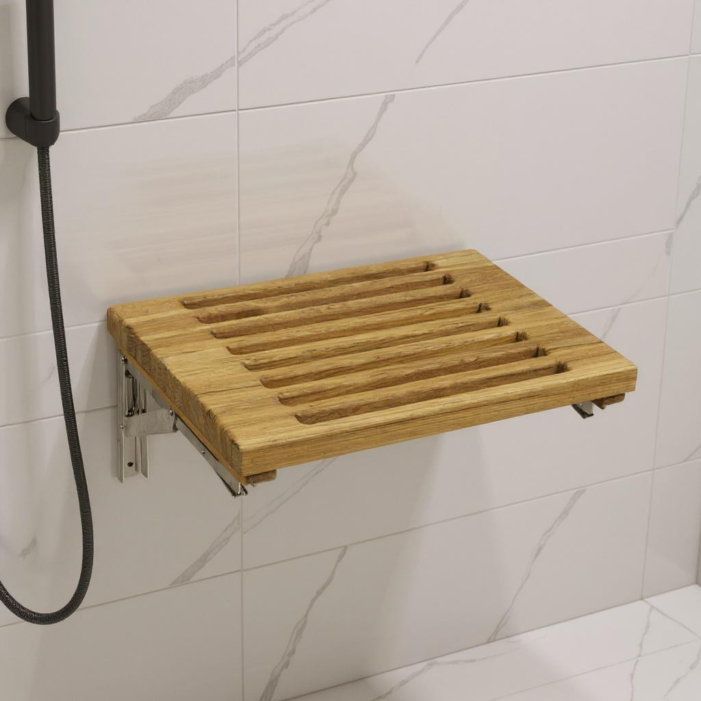 549371 13 x 30 in. Brown Teak Wall Mount Rectangular Shower Bench
