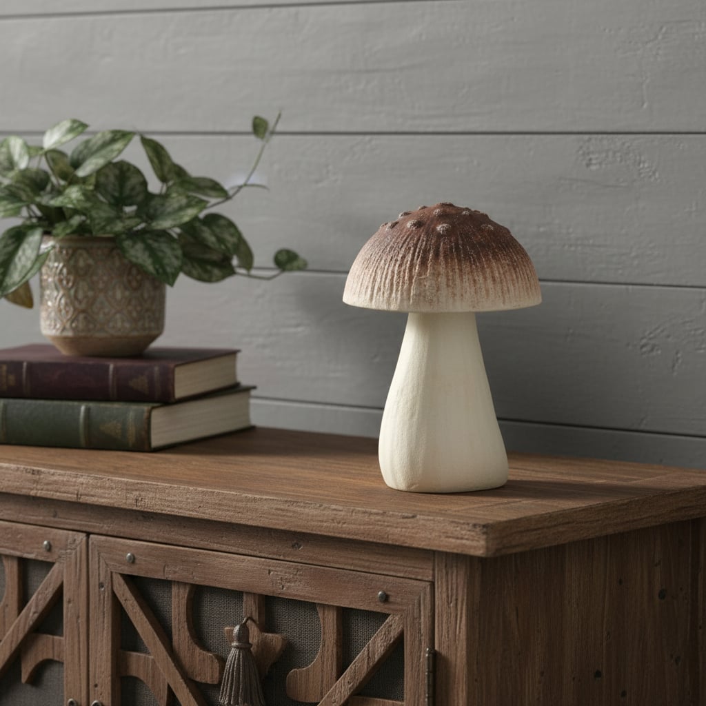 634477 6 in. Red & Off White Cast Iron Mushroom Tabletop Sculpture