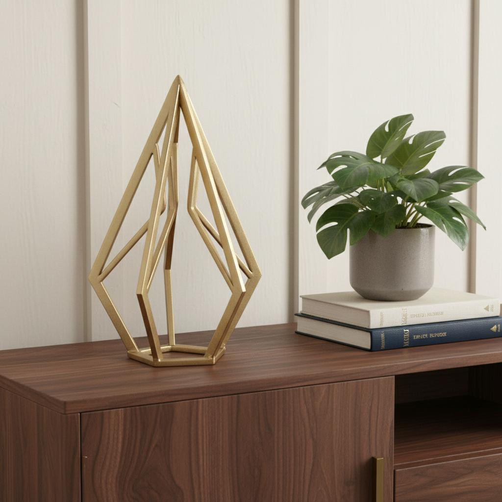 635384 10 in. Gold Metal Open Geometric Tabletop Sculpture