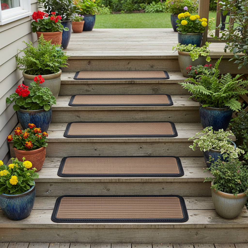 692474 Black & Natural Polypropylene & Rubber Rectangle Stair Treads Mat, Set of 6