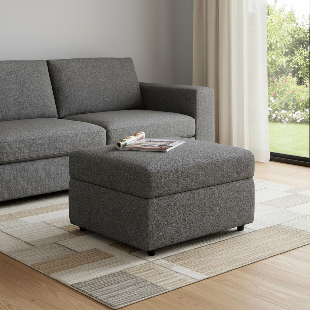 714338 30 in. Light Gray & Black Chenille Storage Ottoman