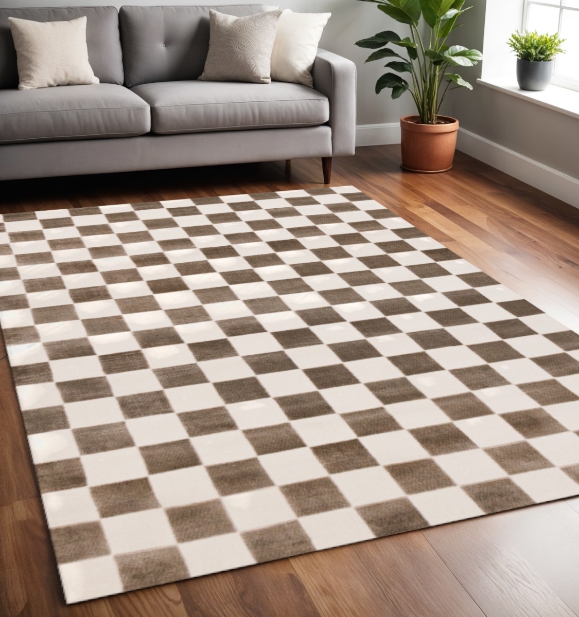 660223 5 x 8 ft. Brown & White Geometric Rectangle Area Rug