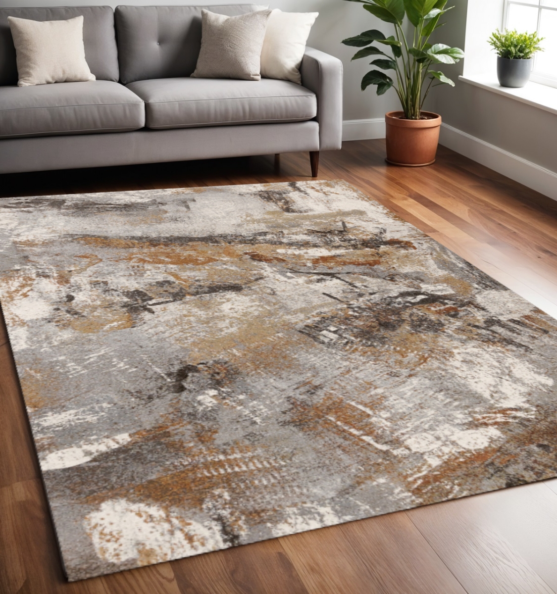 660105 5 x 8 ft. Gray Brown & Beige Abstract Rectangle Area Rug