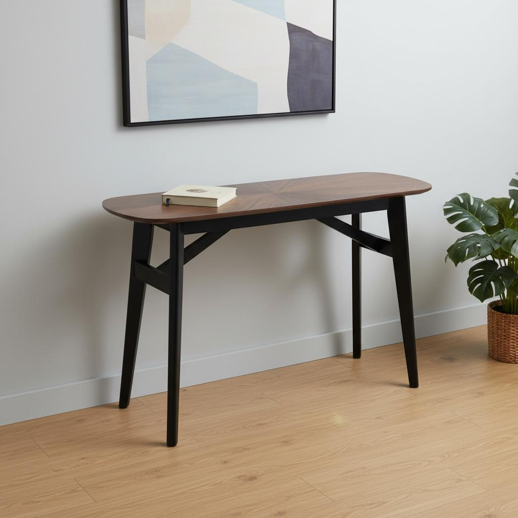 668874 48 in. Espresso & Black Solid Wood Oval Console Table