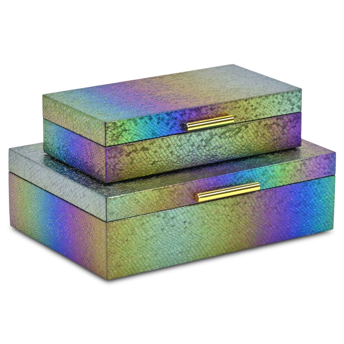712932 Rainbow & Gold Faux Shagreen Nesting Storage Boxes with Lids, Set of 2