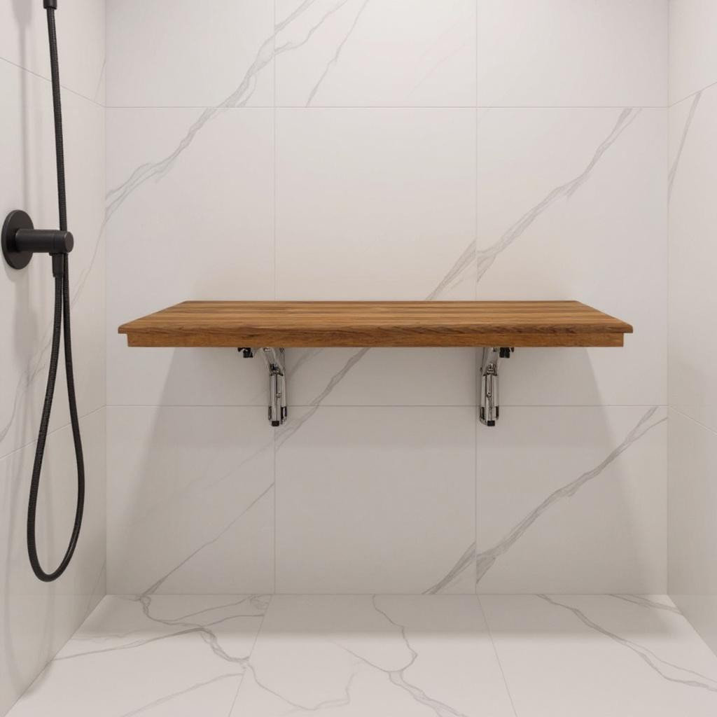 549372 16 x 22 in. Brown Teak Wall Mount Rectangular Shower Bench