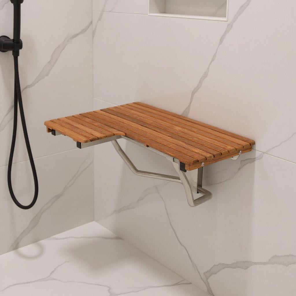 549344 14 x 34 in. Brown Teak Wall Mount Rectangular Shower Bench
