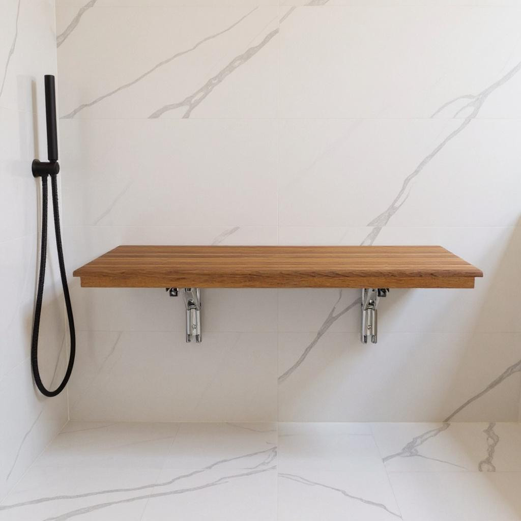 549376 16 x 36 in. Brown Teak Wall Mount Rectangular Shower Bench