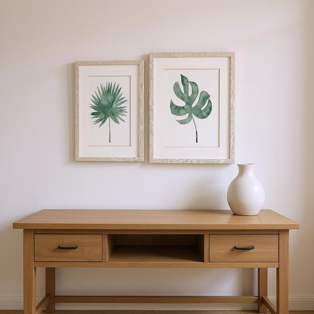 649308 Plant Press Distressed White Framed Wall Art, Set of 2