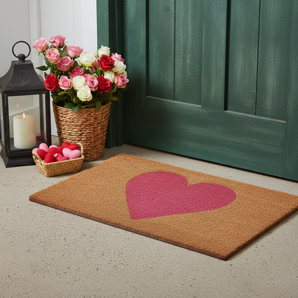 719829 17 x 29 in. Brown & Pink Heart Outdoor Coir Rectangle Door Mat