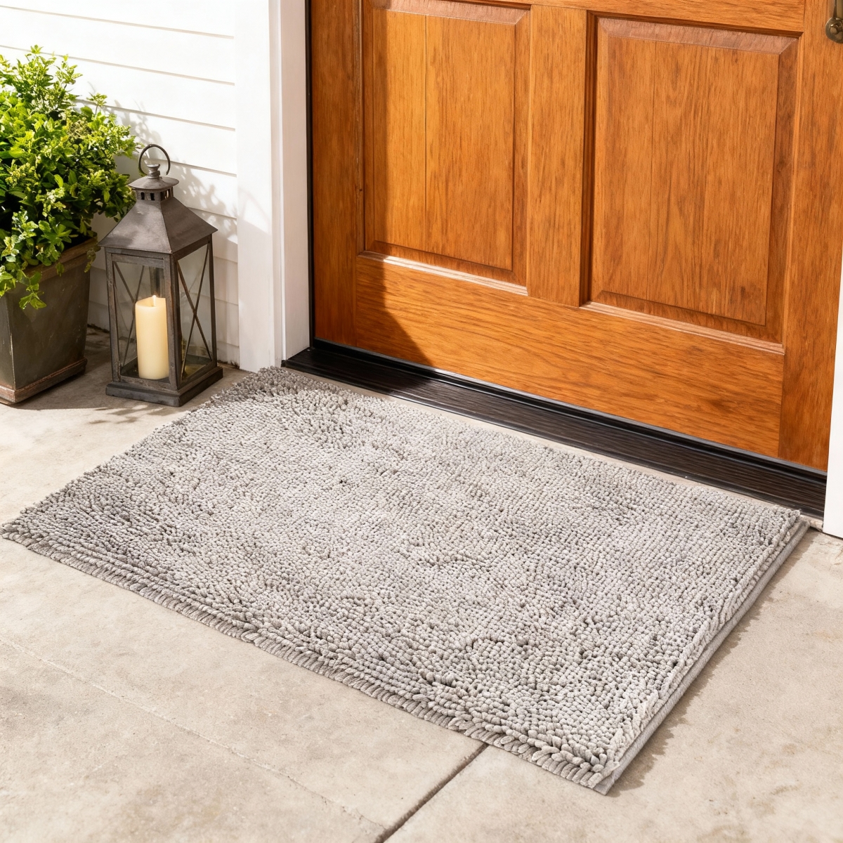 720247 19 x 30 in. Gray Indoor Outdoor Chenille Rectangle Door Mat
