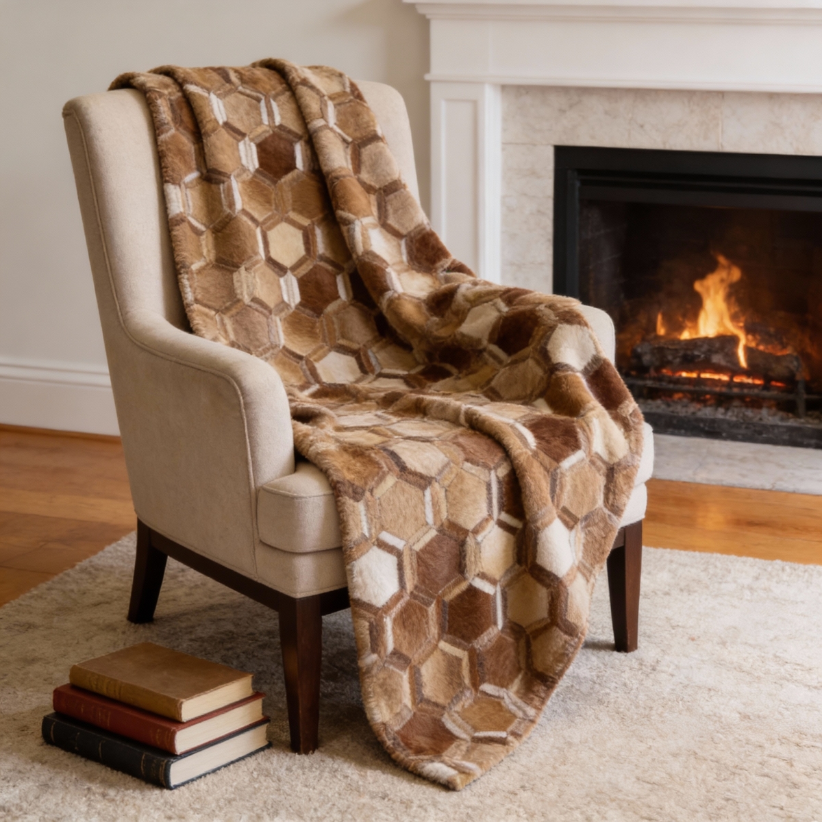 712408 50 x 70 in. Brown & Beige Geometric Microfiber Plush Throw Blanket