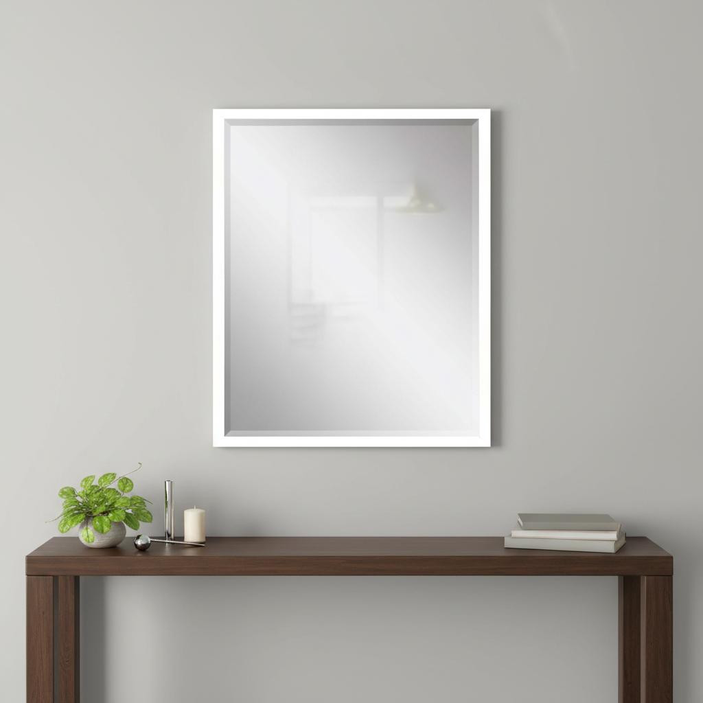 632816 30 in. White Solid Wood Framed Accent Mirror