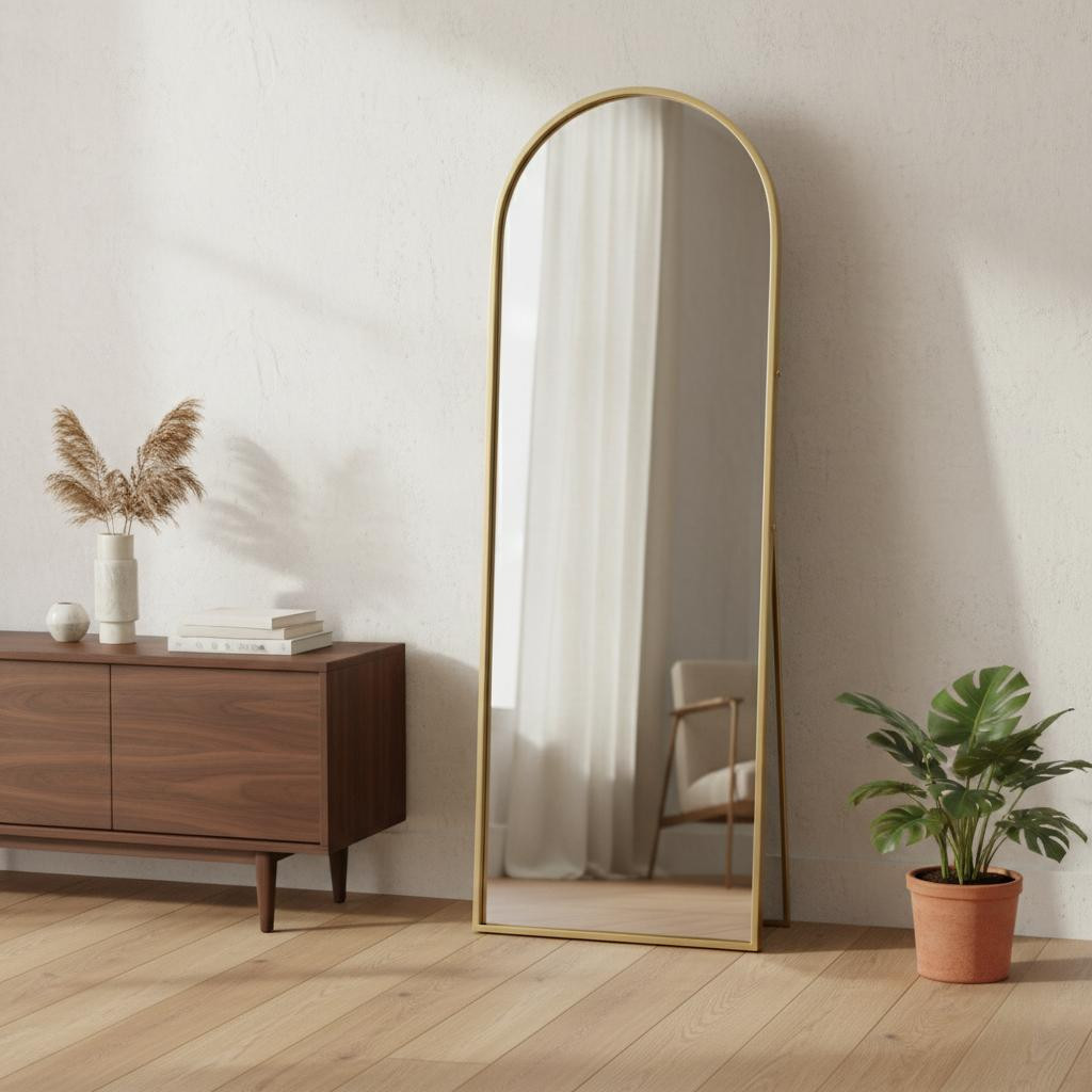 719122 70 in. Gold Metal Arch Wall Mounted Leaning or Freestanding Framed Full Length Mirror