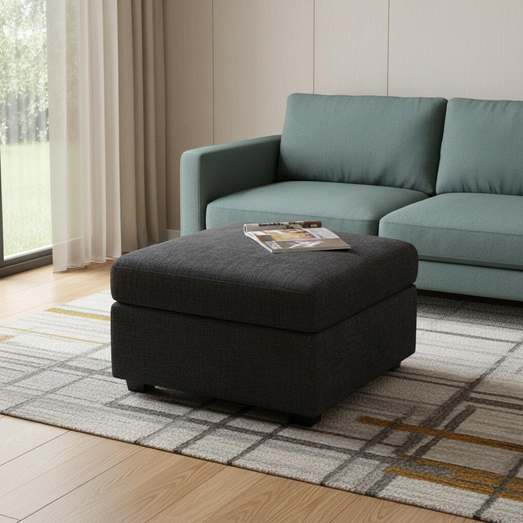 714360 30 in. Gray & Black Chenille Storage Ottoman