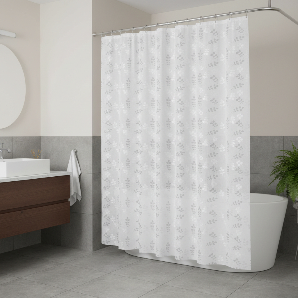 720612 72 in. White & Silver Floral Shower Curtain