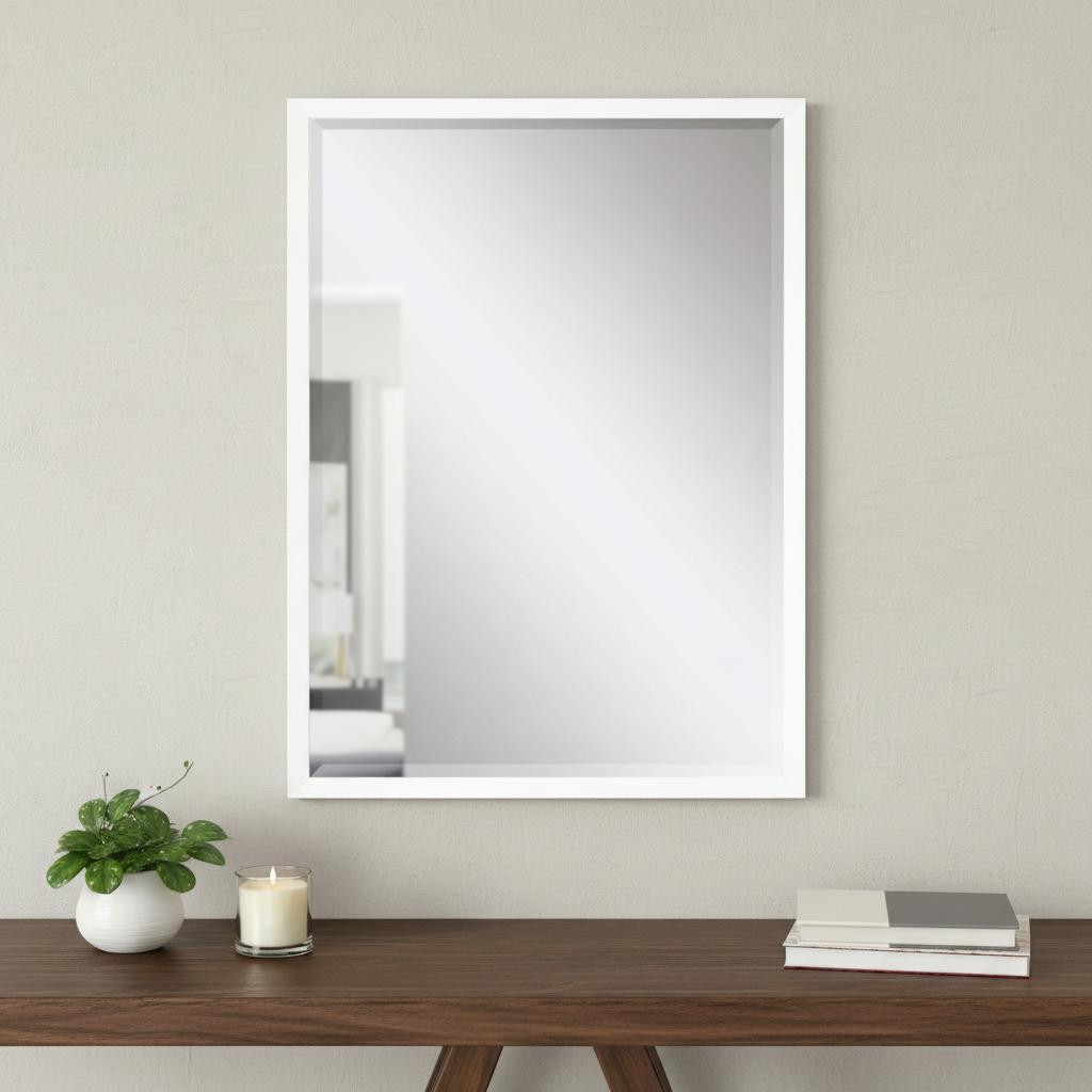 632817 38 in. White Solid Wood Framed Accent Mirror