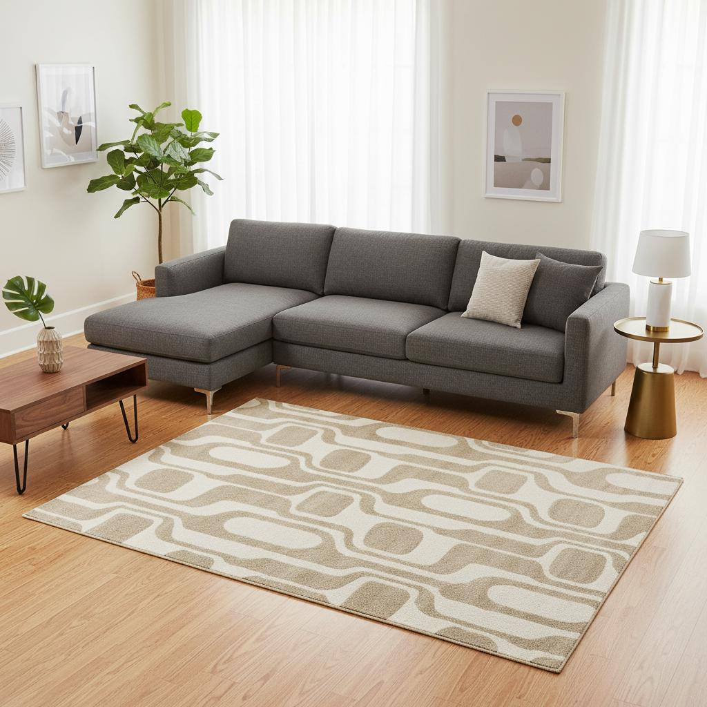 661401 8 x 11 ft. Cream & Beige Geometric Rectangle Area Rug