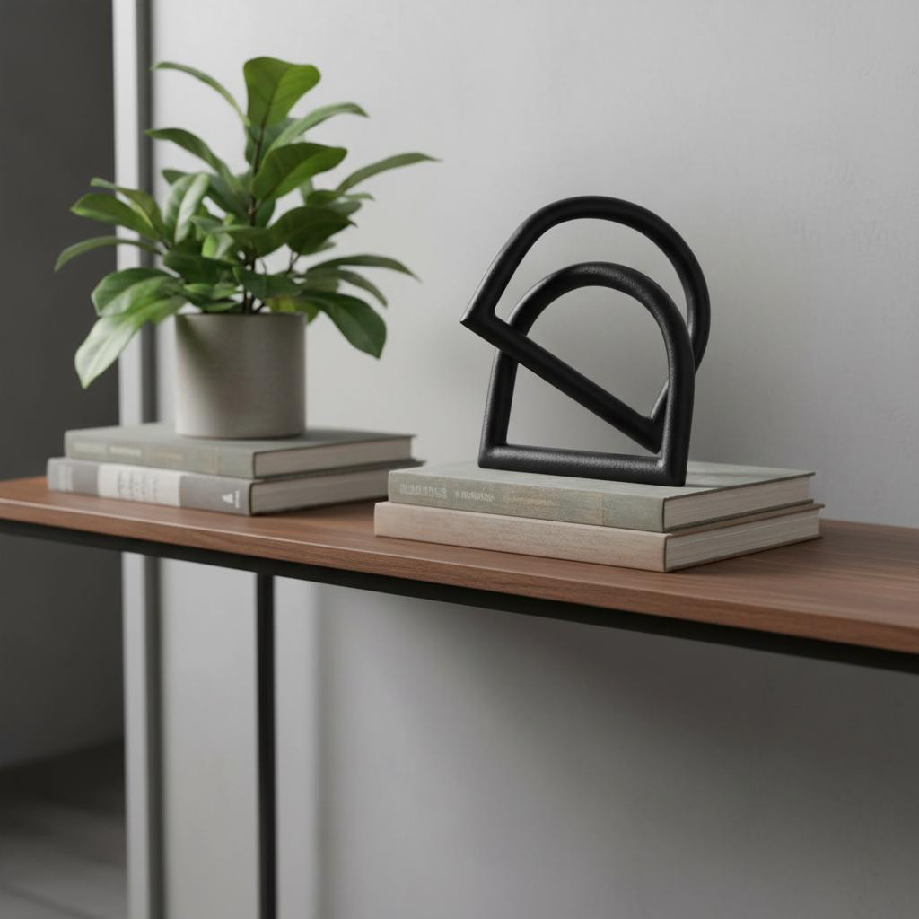 608706 6 in. Black Iron Modern Abstract Tabletop Sculpture