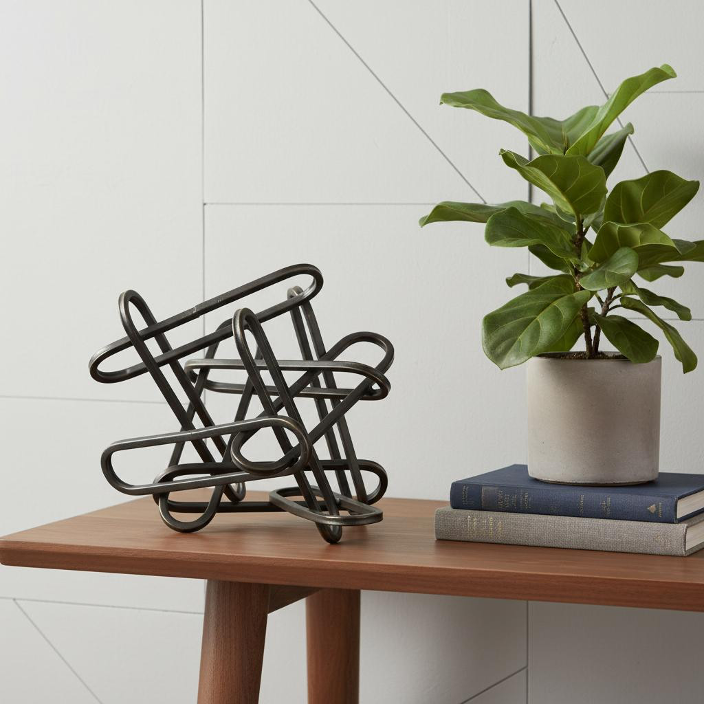 608733 8 in. Black Metal Abstract Tabletop Sculpture