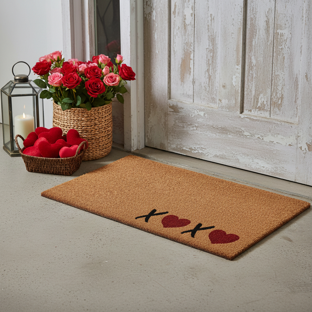 719883 24 x 36 in. Brown Black & Red Valentines Day XOXO Outdoor Coir Rectangle Door Mat