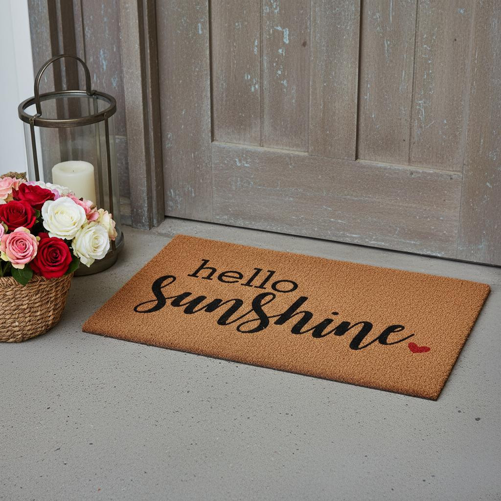 719872 24 x 36 in. Brown & Black Hello Sunshine Outdoor Coir Rectangle Door Mat