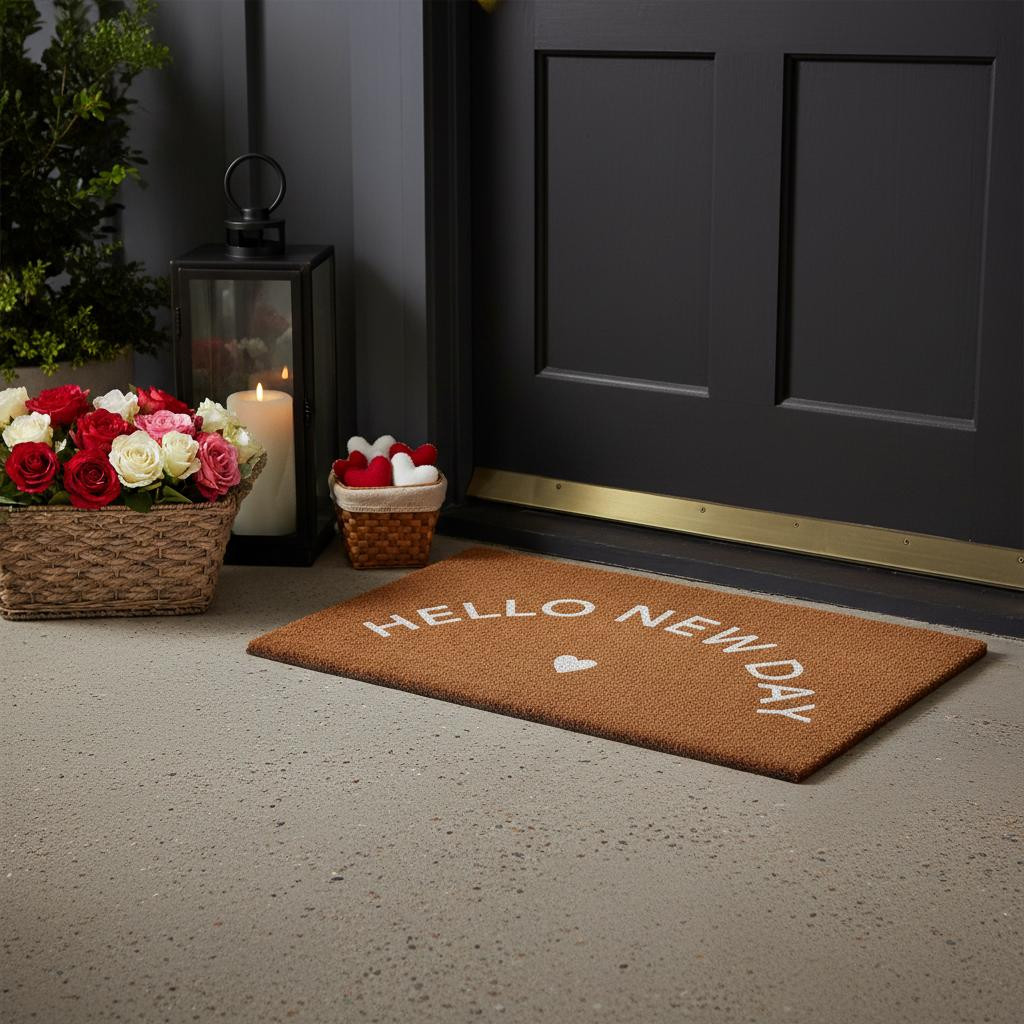 719905 24 x 36 in. Brown & White Hello   Day Outdoor Coir Rectangle Door Mat