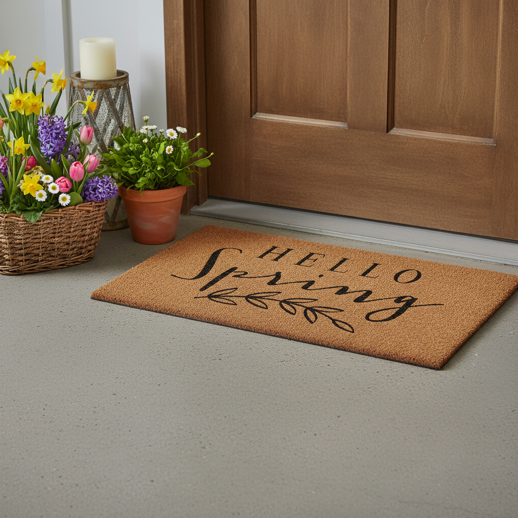 721277 24 x 36 in. Brown & Black Hello Spring Outdoor Coir Rectangle Door Mat