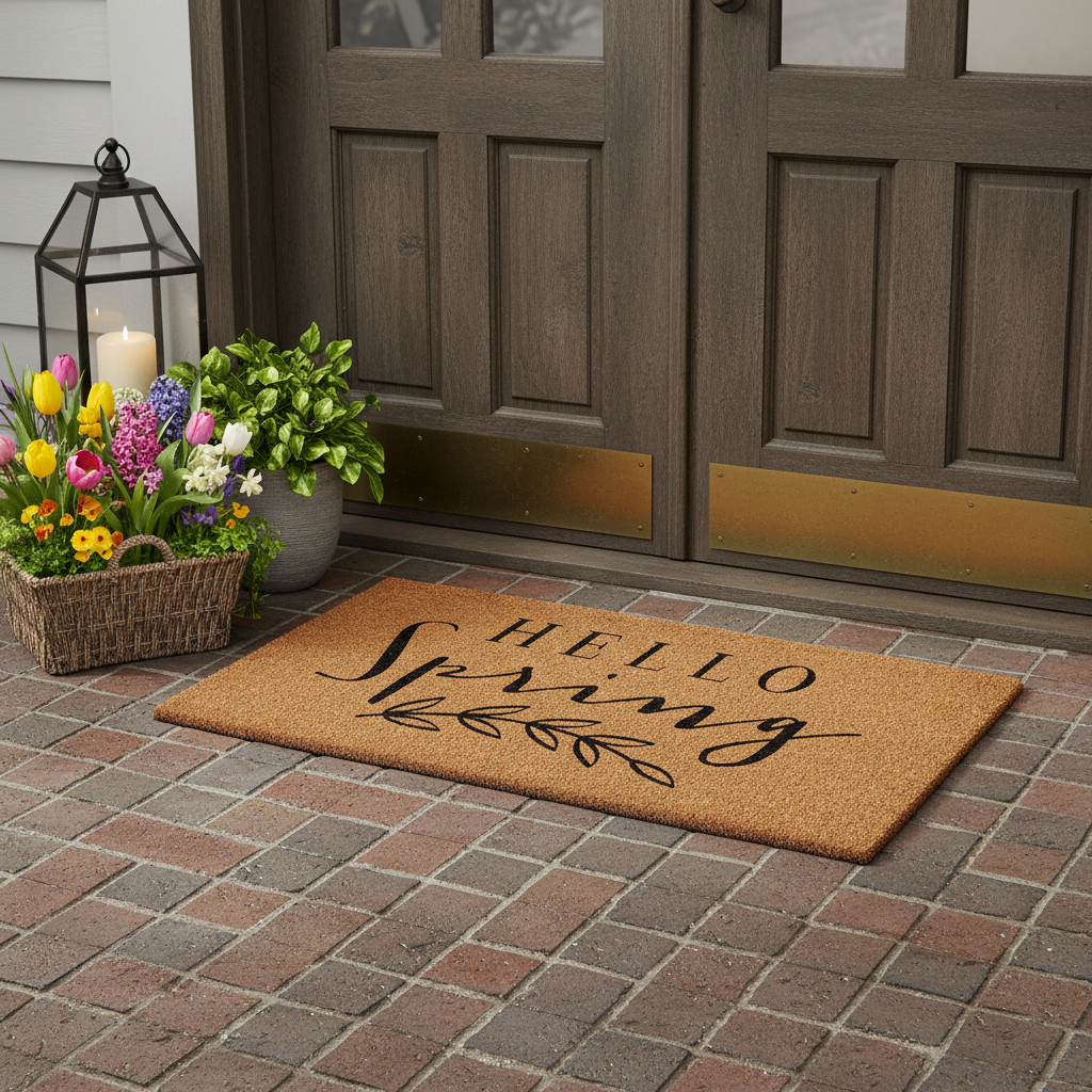 721280 36 x 72 in. Brown & Black Hello Spring Outdoor Coir Rectangle Door Mat