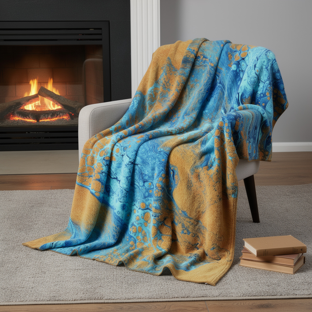 712308 50 x 70 in. Cobalt & Copper Abstract Microfiber Plush Throw Blanket