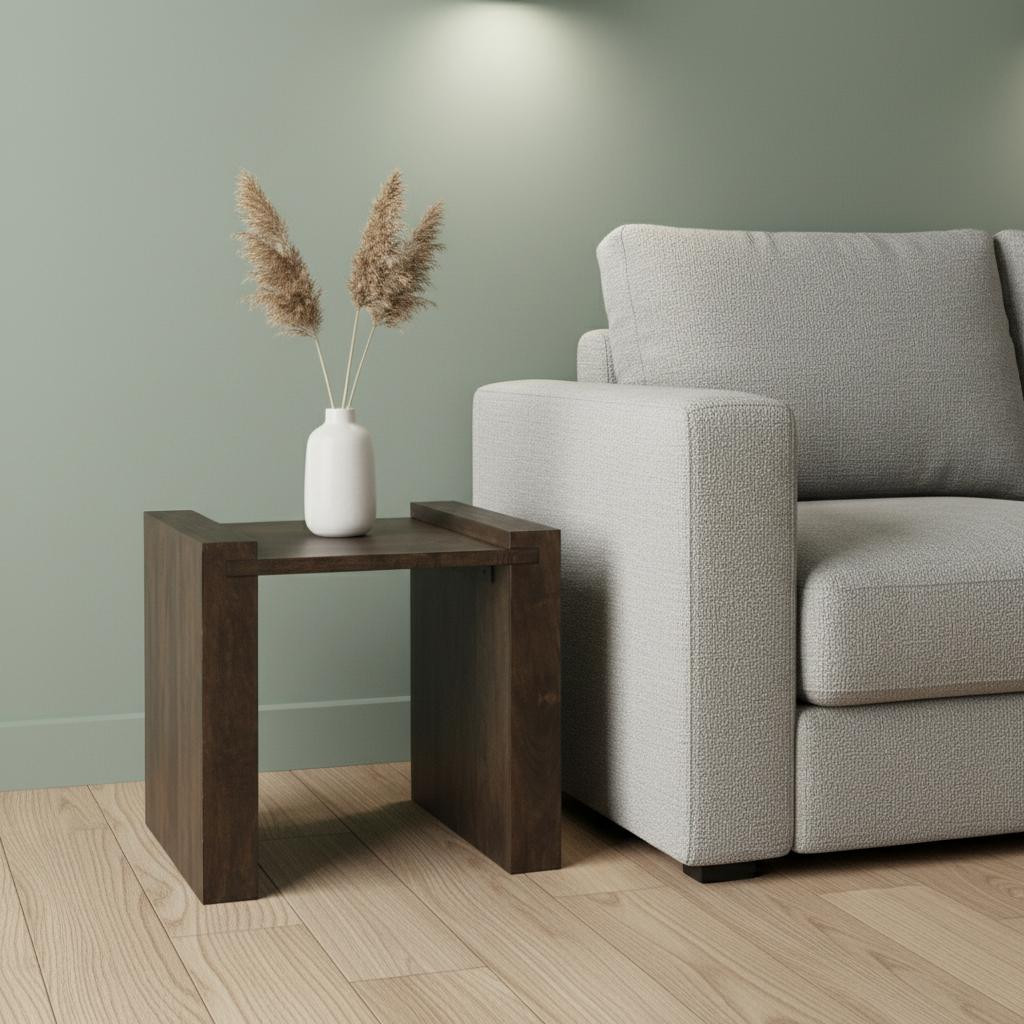 605381 22 in. Espresso & Brown Solid Wood & Wood Tray Table