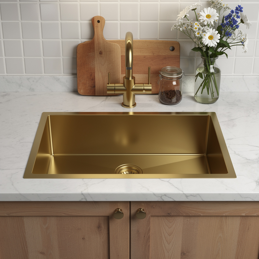 Picture of HomeRoots 719950 10 x 30 in. Gold Stainless Steel Undermount Kitchen Sink