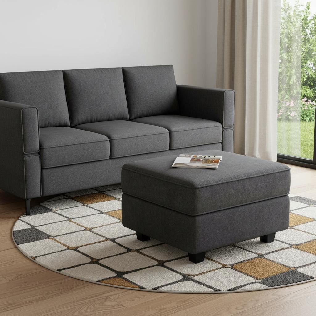 714386 26 in. Gray & Black Polyester Blend Storage Ottoman