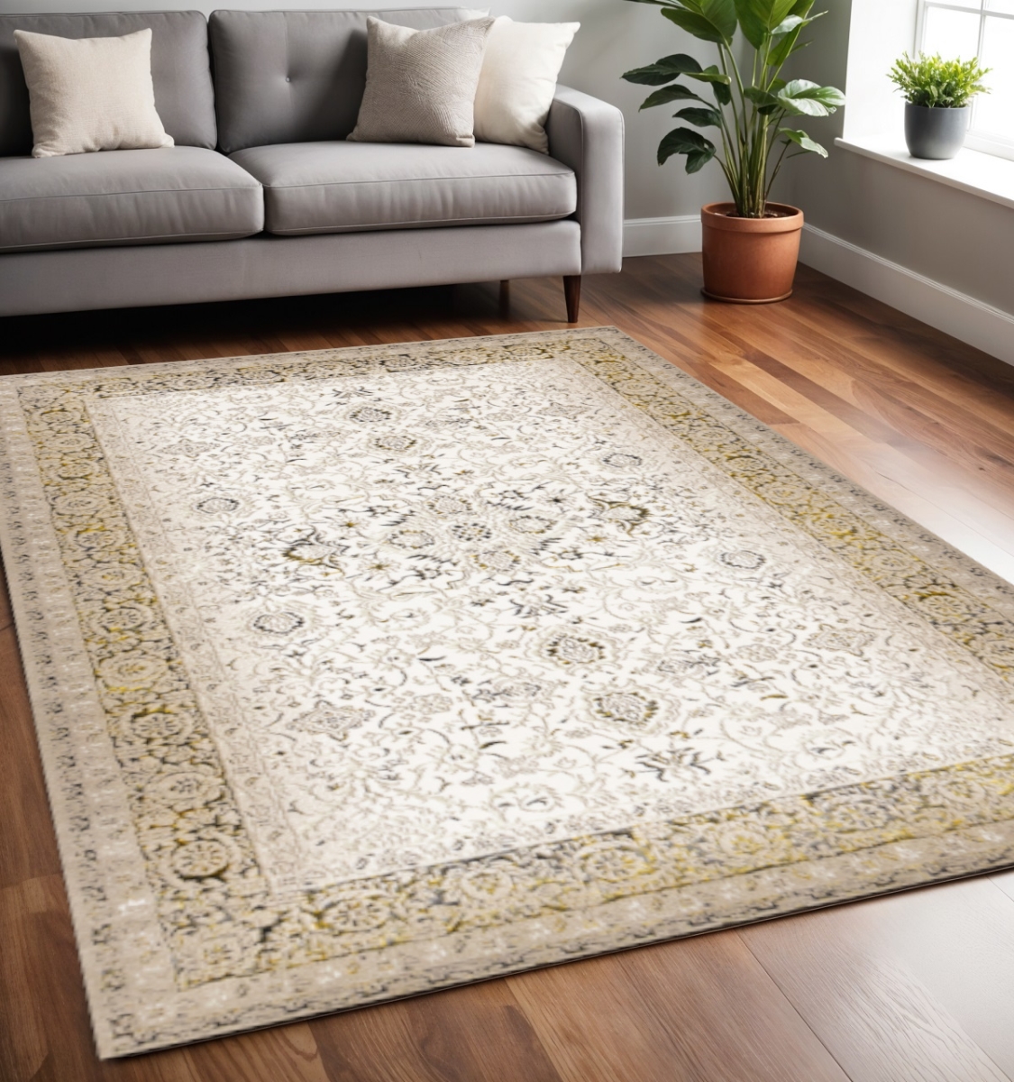 660263 5 x 8 ft. Cream Black & Tan Medallion Rectangle Area Rug