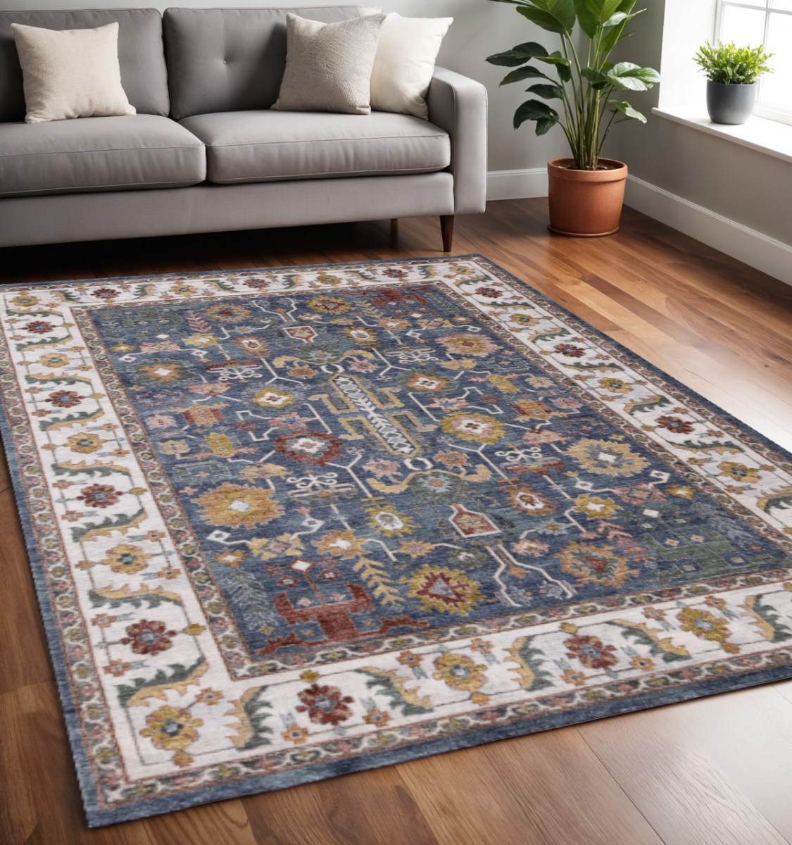 661369 5 x 8 ft. Blue Cream & Yellow Medallion Rectangle Area Rug
