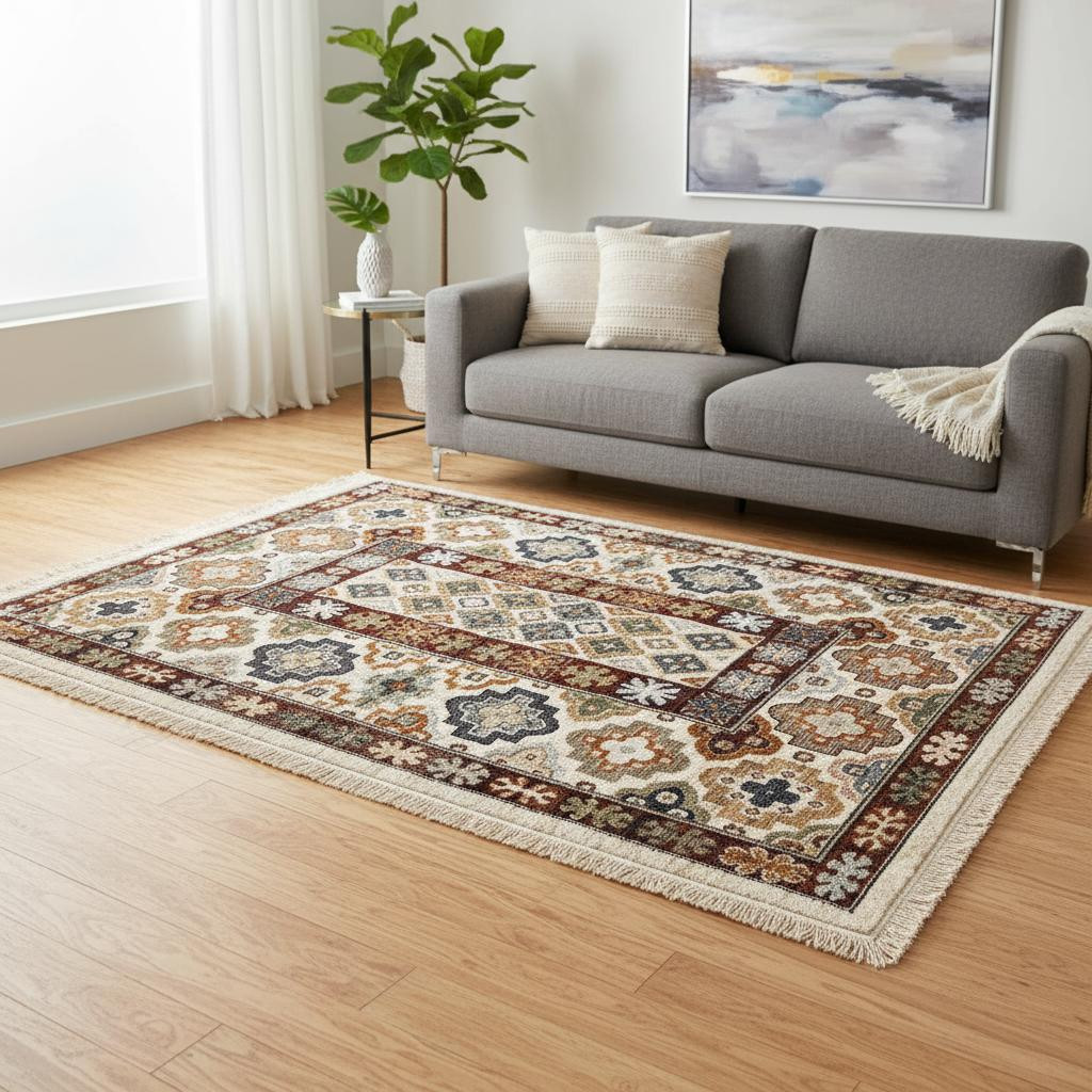 660182 5 x 8 ft. Cream Brown & Tan Oriental Rectangle Area Rug