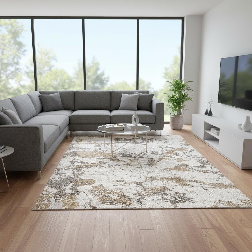 660045 8 x 11 ft. White & Gray Abstract Rectangle Area Rug