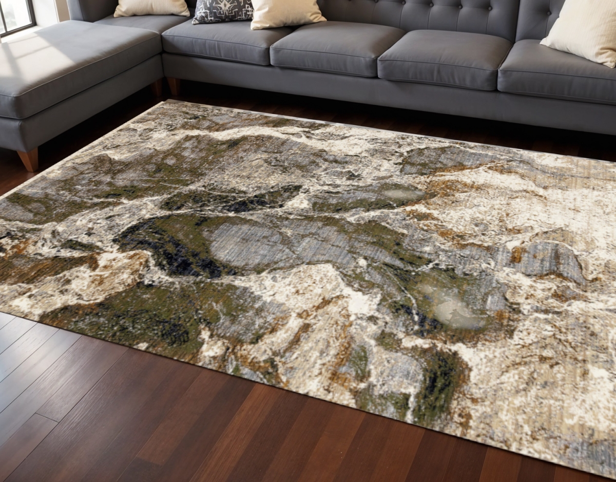 660226 8 x 10 ft. Black Dark Green & Beige Abstract Rectangle Area Rug