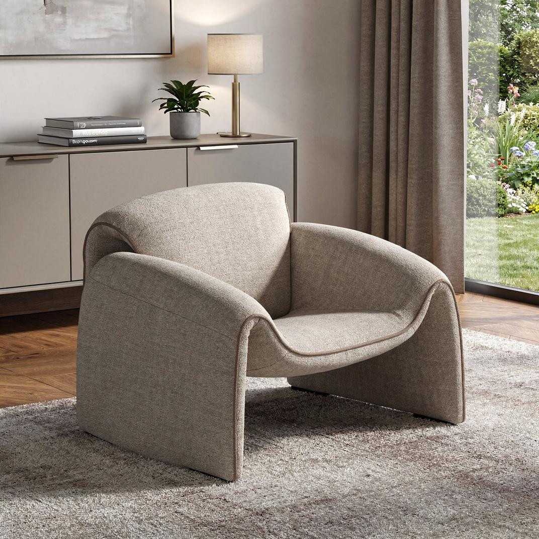 717427 39 in. Square Taupe Boucle Lounge Chair